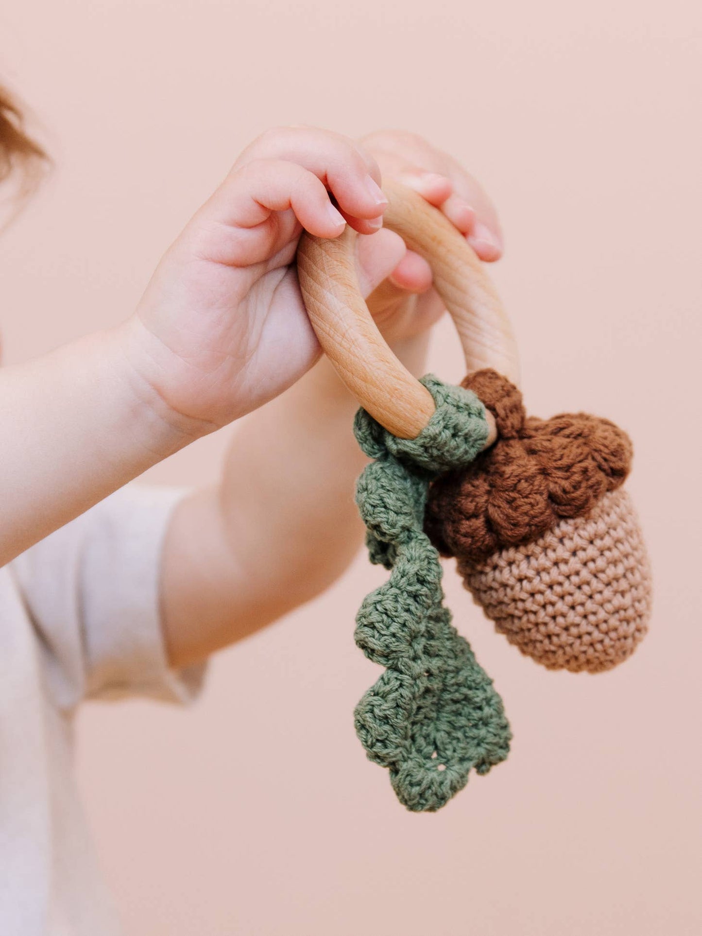 Acorn Cotton Crochet & Wood Teether Rattle