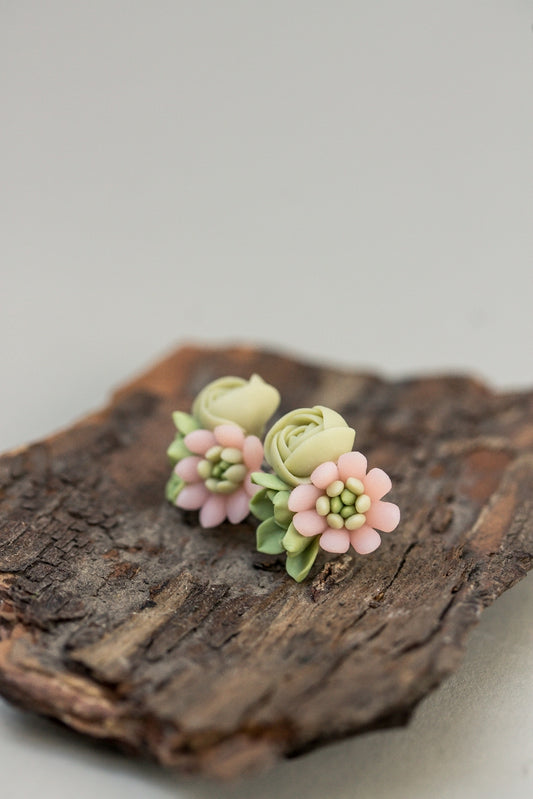 Succulent Stud Earrings - Pink Echeveria Plant