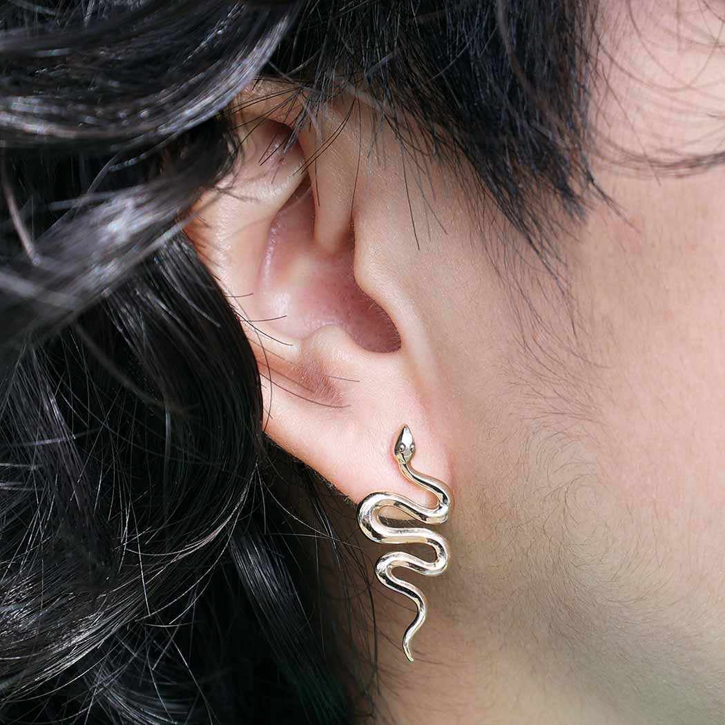 Sterling Silver or Bronze Large Snake Post Earrings 28x12mm