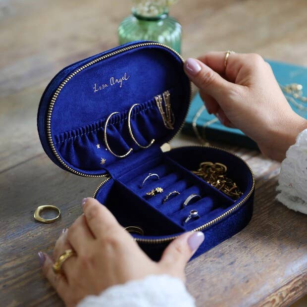 Starry Night Velvet Oval Jewellery Case in Navy