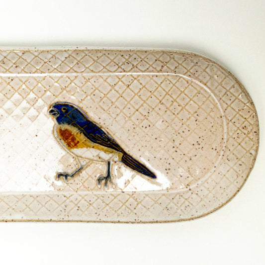 Blue Bird Pattern Handmade in Ohio Stoneware Platter