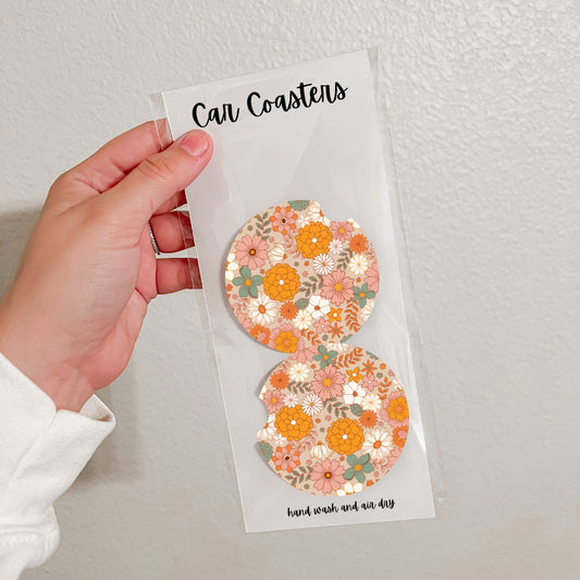 Set of 2 Neoprene Car Coasters - Florals
