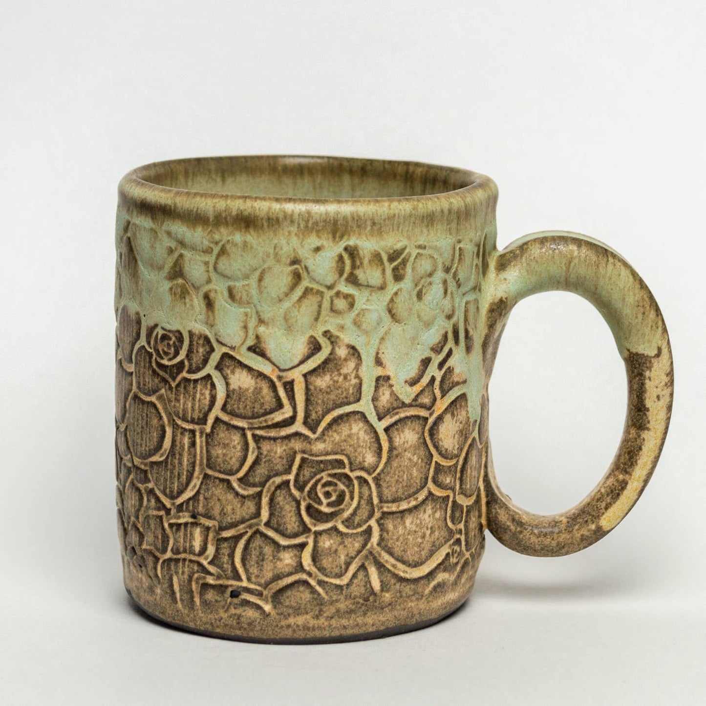 Green & Beige Ceramic Succulent Chocolate 14oz Mug