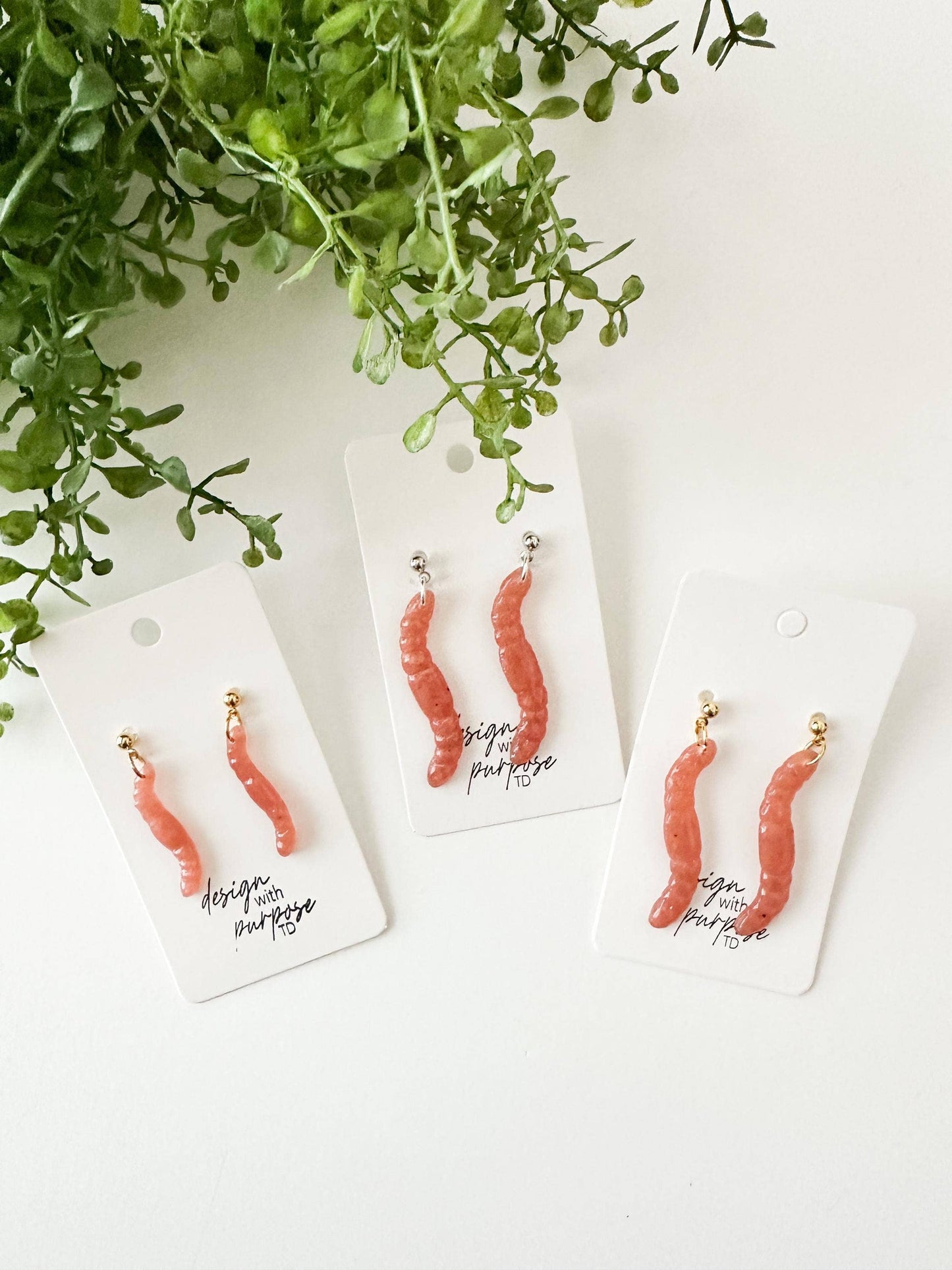 Rainbow Trout and Worm Clay Statement Earrings
