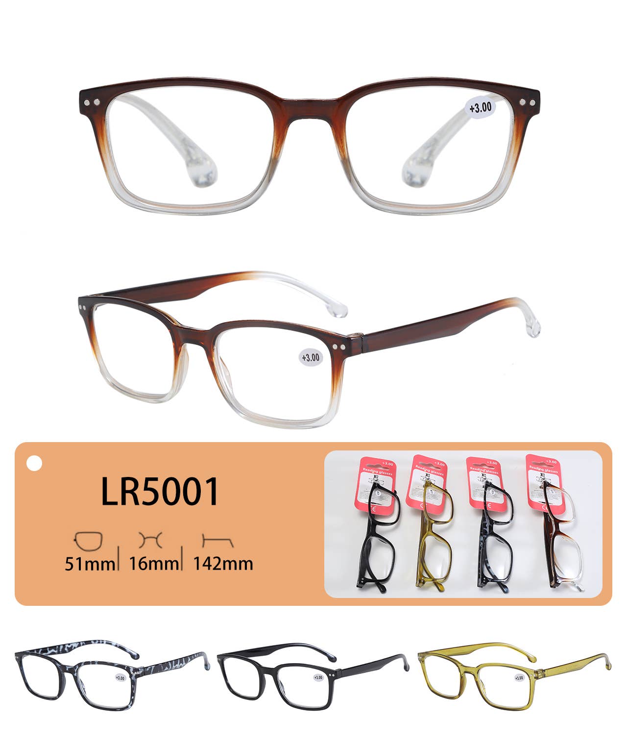 LR5001, Large Frame Simple Reading Glasses/Readers