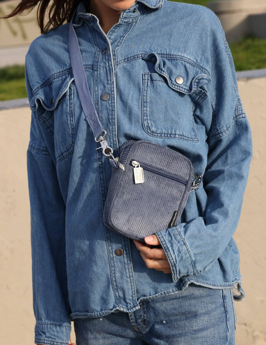 Corduroy Slate Blue Mini Crossbody Brick Bag