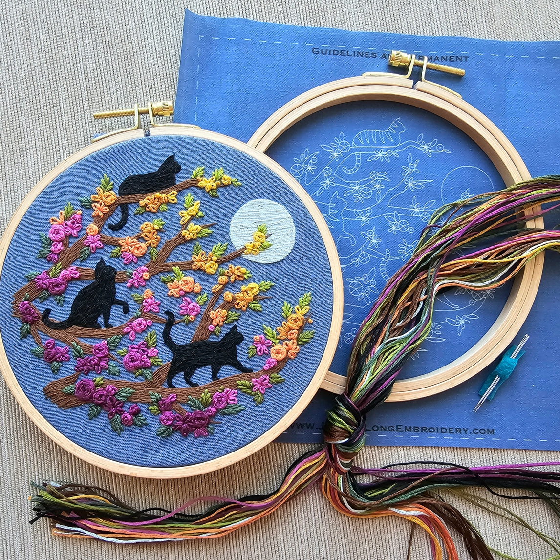 Cats & Full Moon Hand Embroidery Kit