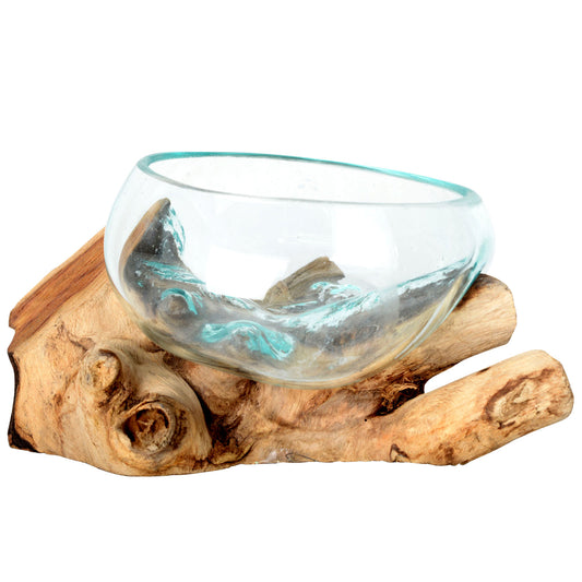 Medium Molten Glass Bowl on Wood