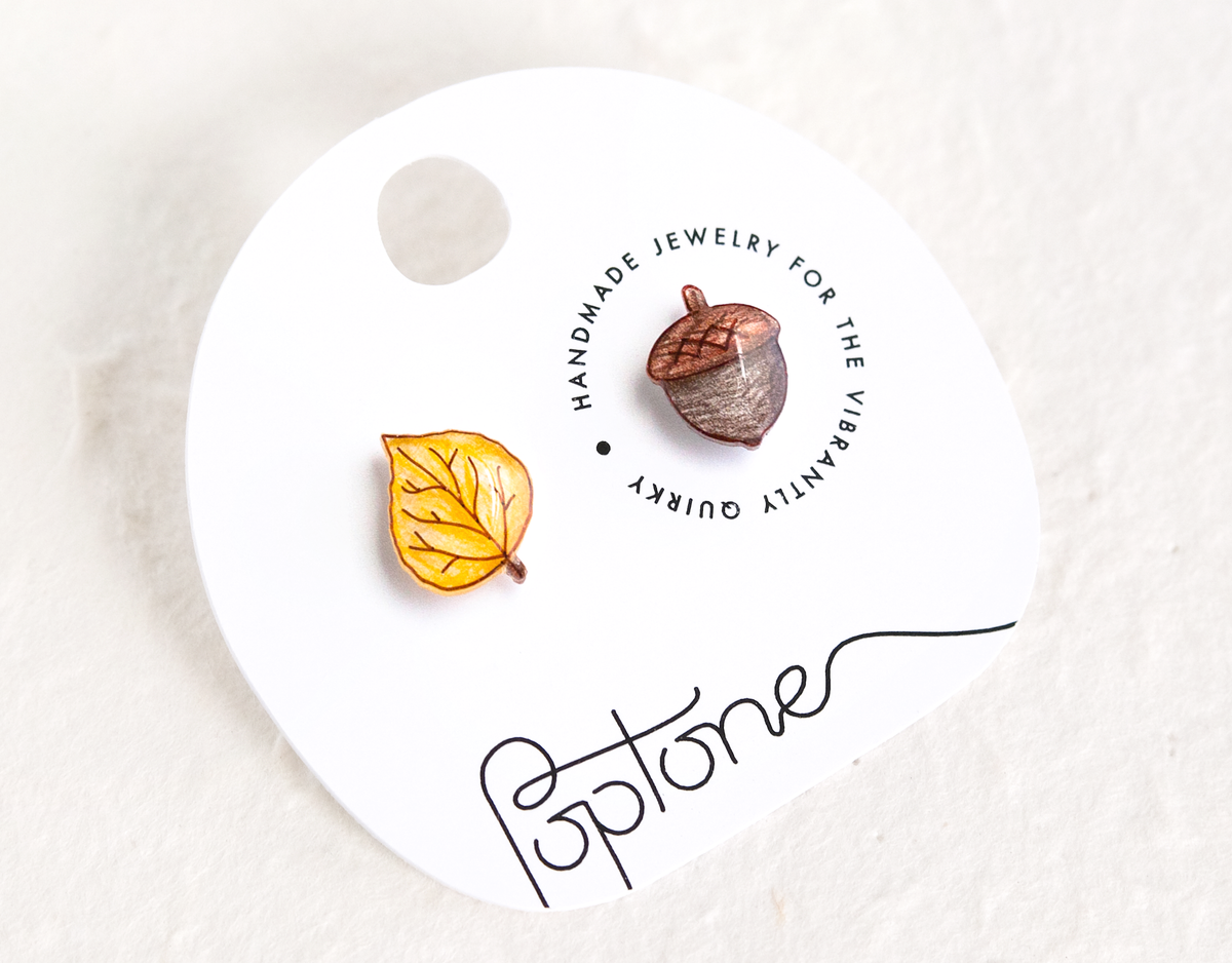 Aspen Leaf + Acorn Mismatched Stud Earrings