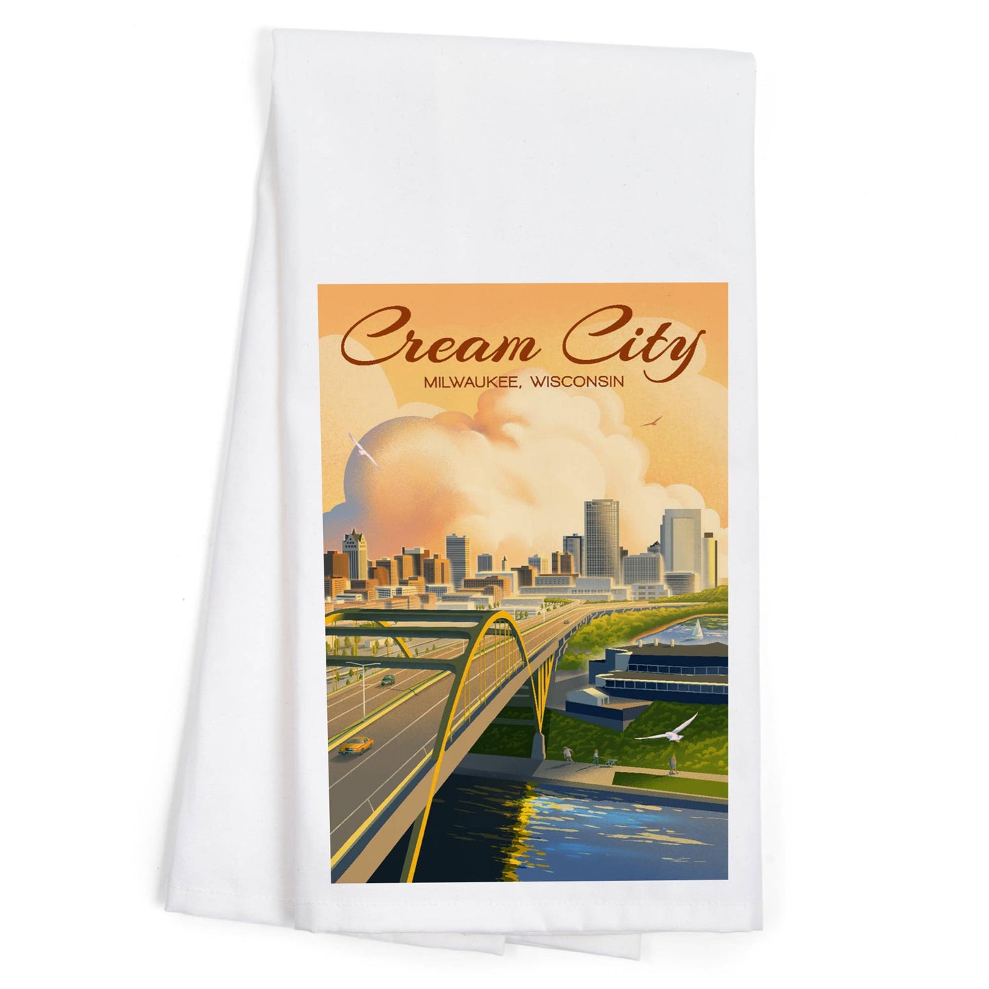 Organic Tea Towel Milwaukee, Wisconsin Cream City Lithograph
