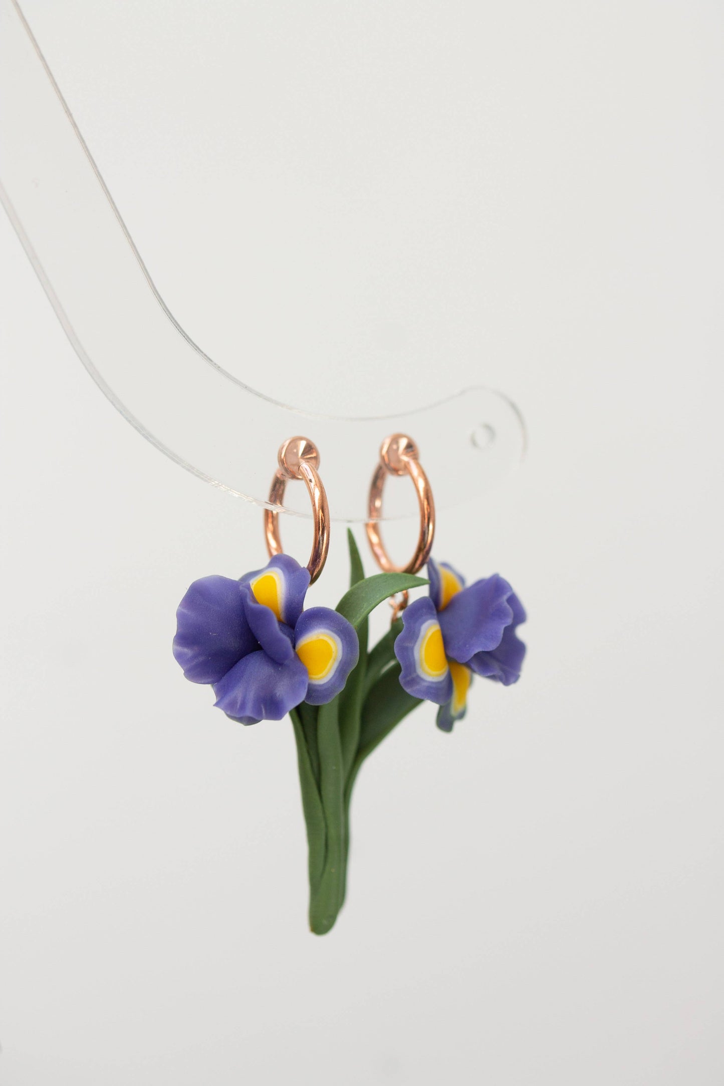 Blue Iris Clip-On Earrings – Handmade Polymer Clay Jewelry