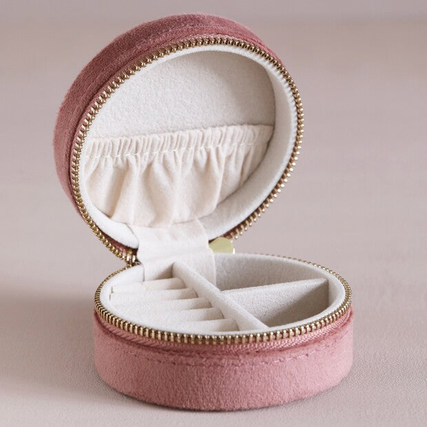 Rose Pink Round Travel Jewelry Case