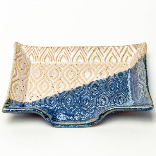 Patterned Blue and White Handmade Ceramic Soap Dish