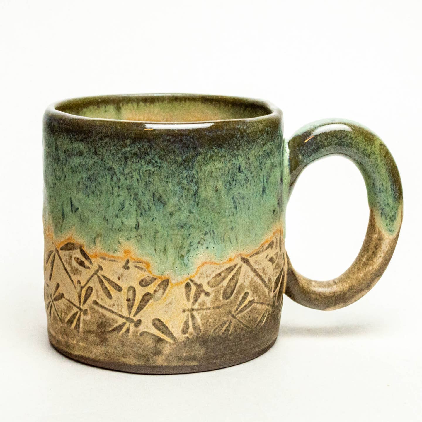 Green Dragonfly Pattern Handmade Ceramic 10 oz Mug