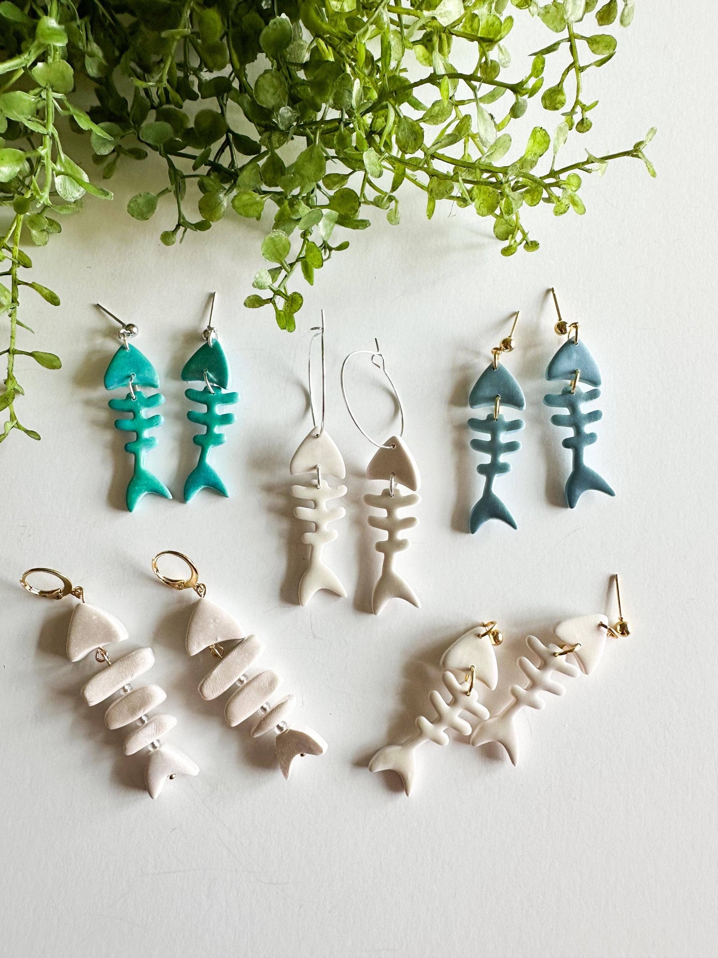 Fish Bone Clay Statement Nature Earrings