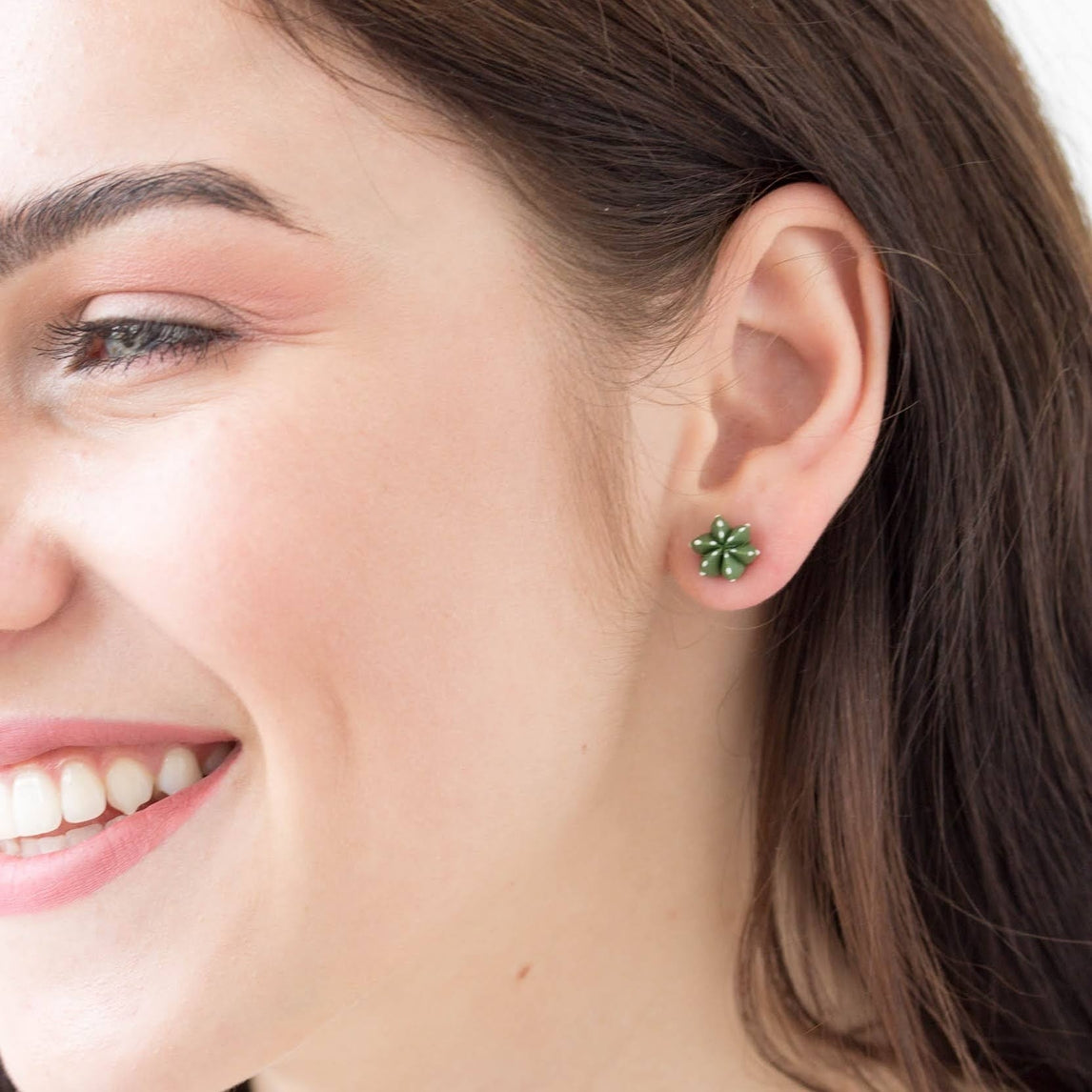 Green Cactus Succulent Stud Earrings