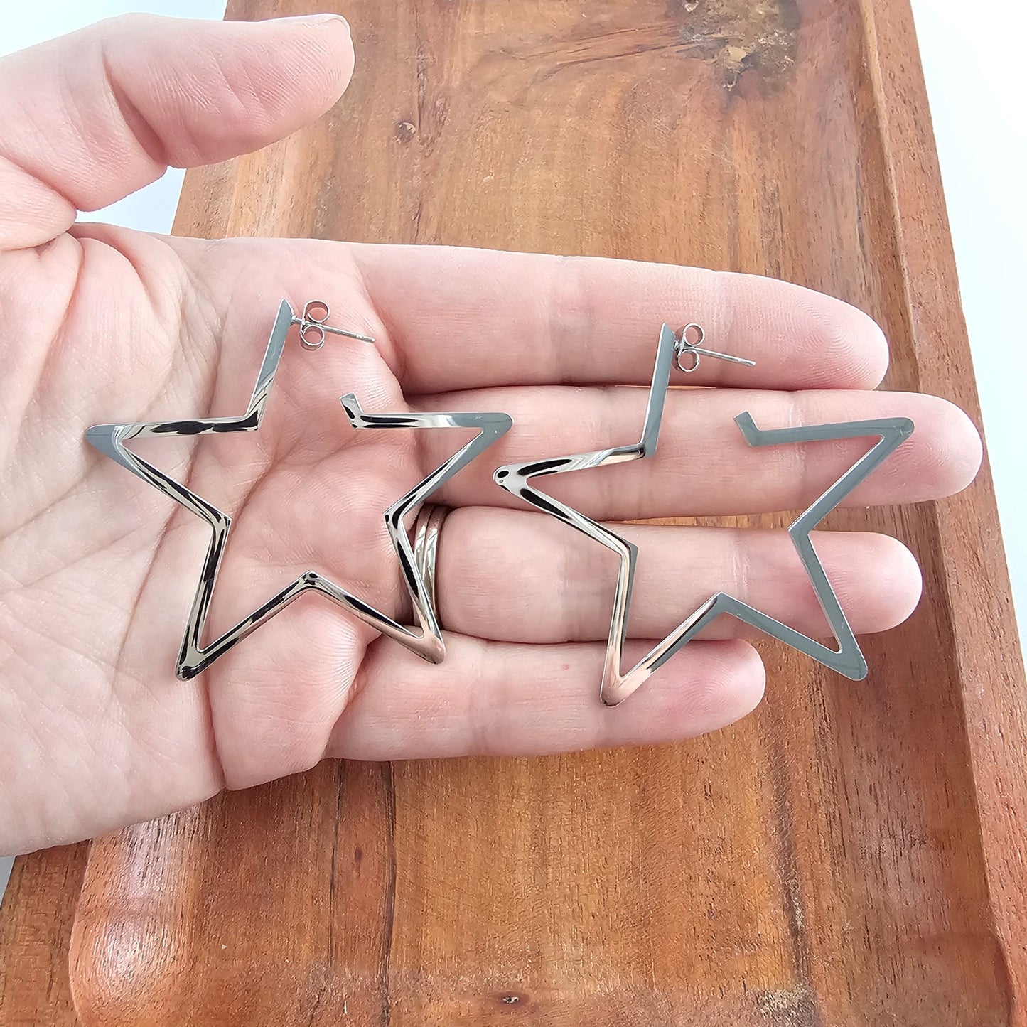 Luxe Star Hoops Silver