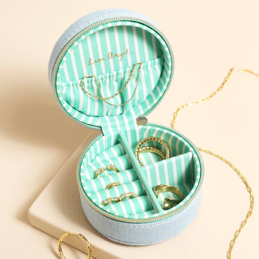 Souvenir Mini Round Jewellery Case in Sky Blue