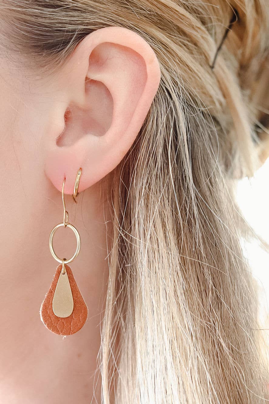 Leather & Brass Drop Earrings