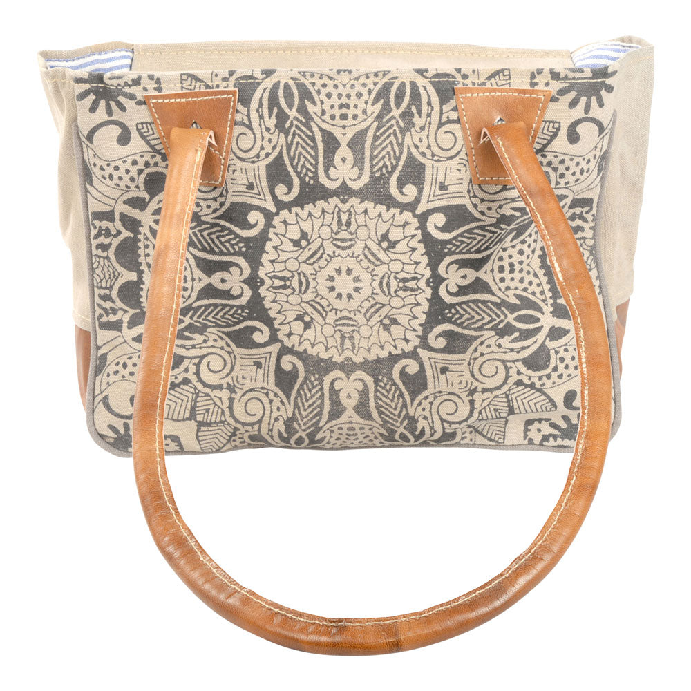 Tan Canvas Shoulder Bag With Print