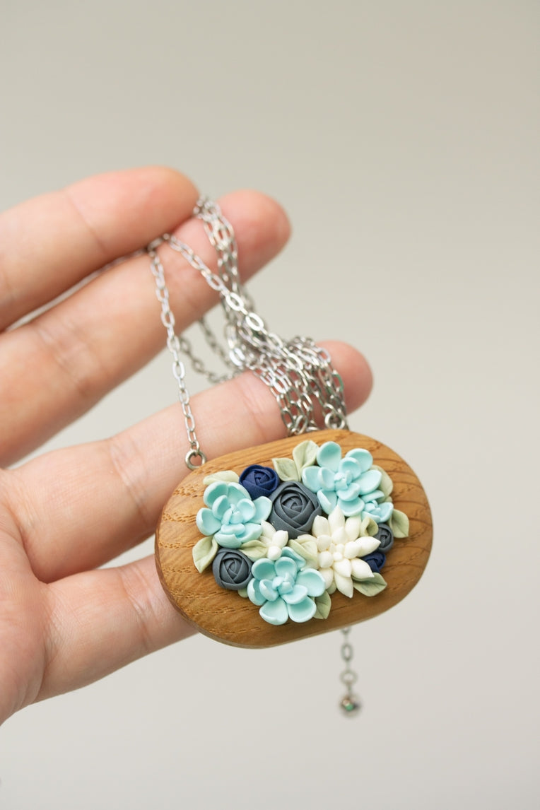 Succulent Wood Pendant Necklace