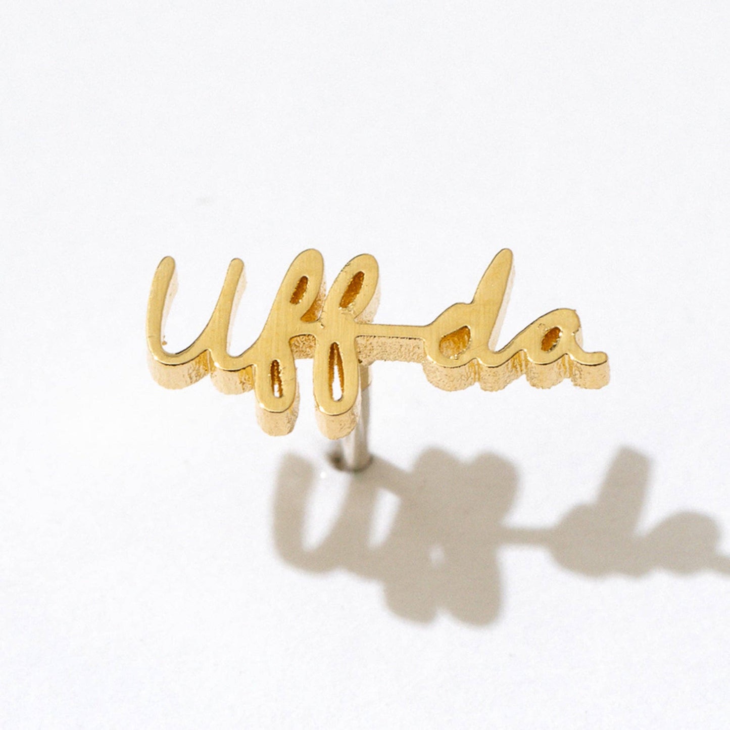 14K Gold Plated Uff da Script Stud Earrings - Single or Pair