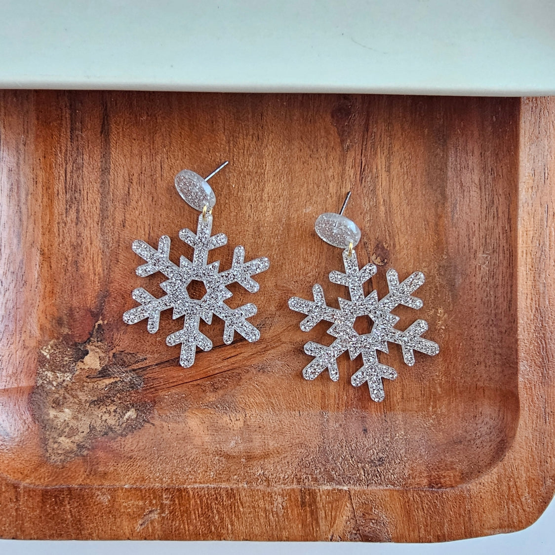 Snowflake Earrings - Silver Glitter