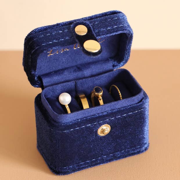 Starry Night Velvet Petite Travel Ring Box in Navy