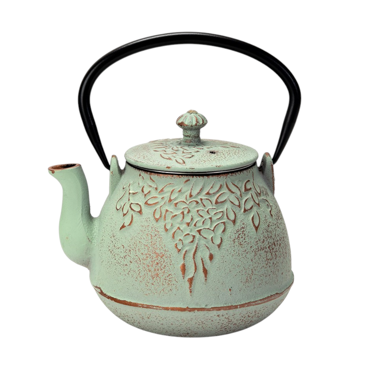 Mint Green Leaves Design 32oz Cast Iron Tea Pot