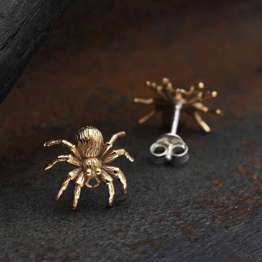 Sterling Silver or Bronze Spider Post Earrings 11x12mm