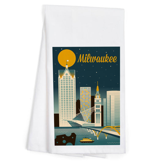 ORGANIC TEA TOWEL Milwaukee, Wisconsin, Retro Skyline