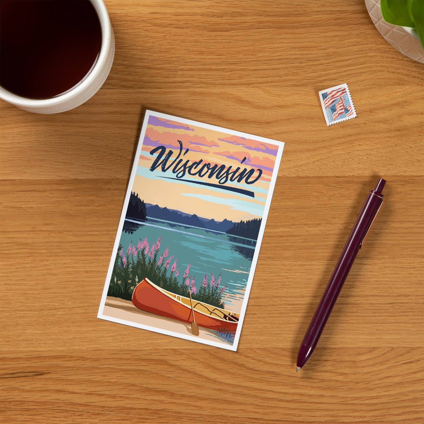 Premium Postcard Wisconsin, Canoe and Lake Scene