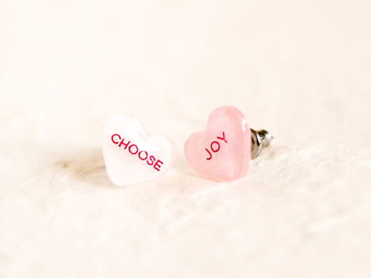 Valentine Candy Heart Earrings - Choose Joy