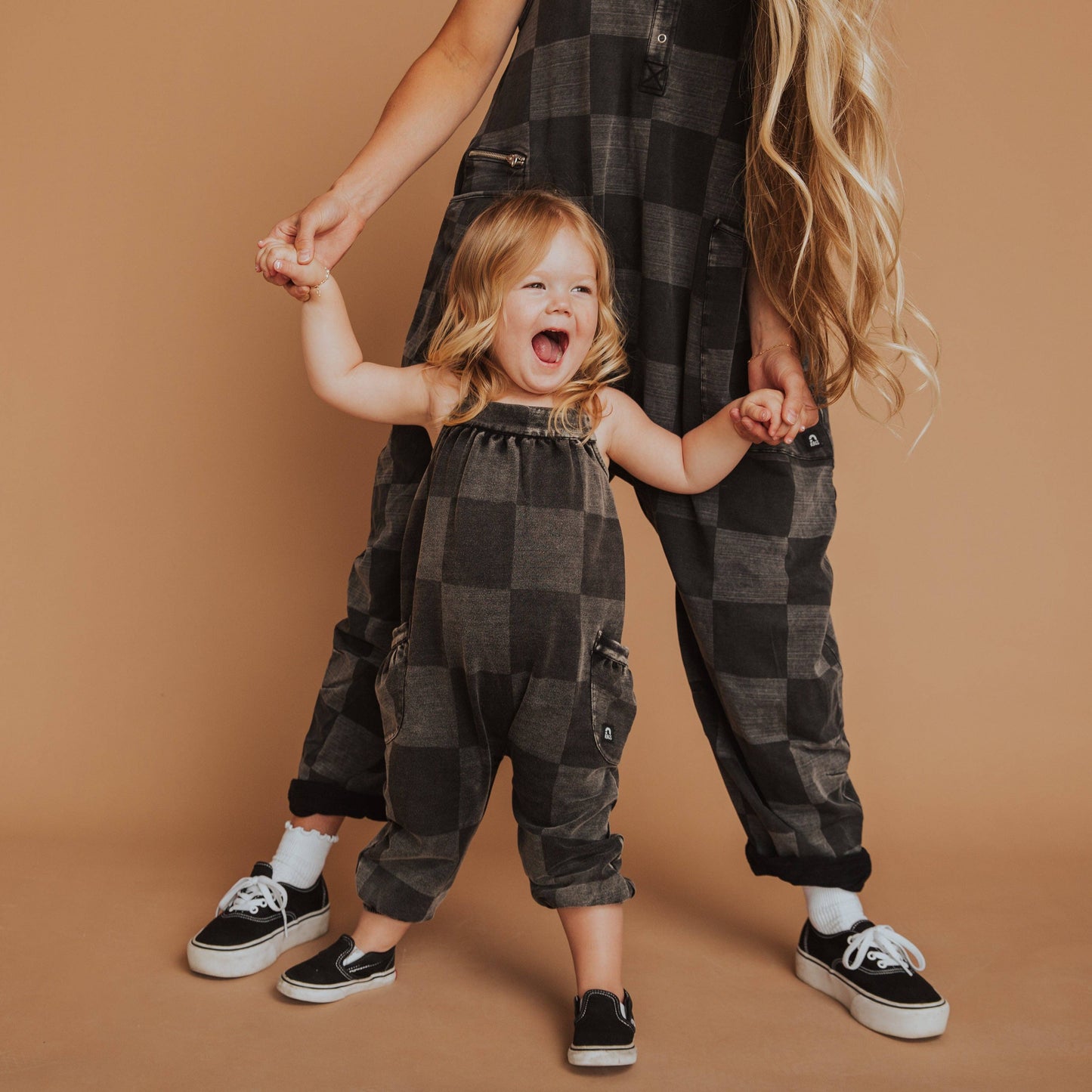Women's Tank Romper - Black Denim Check