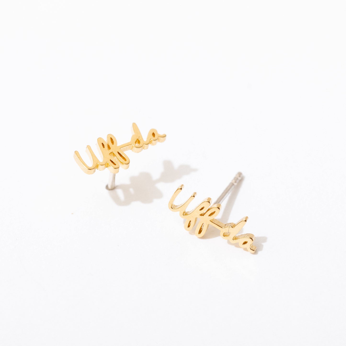 14K Gold Plated Uff da Script Stud Earrings - Single or Pair