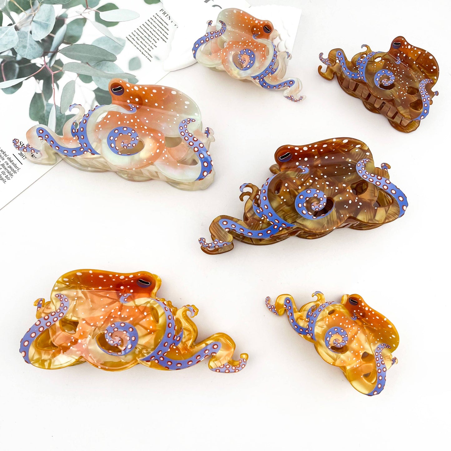 Blue Ring Octopus Hair Claw Clip