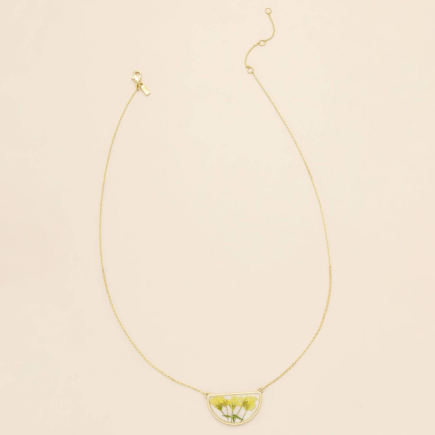Pressed Flower Necklace - Yellow Baby's Breath/Gold