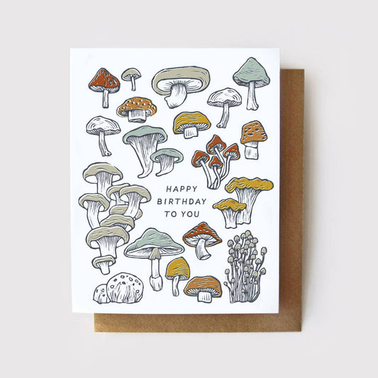 Happy Birthday Mushrooms + Fungi Birthday Card