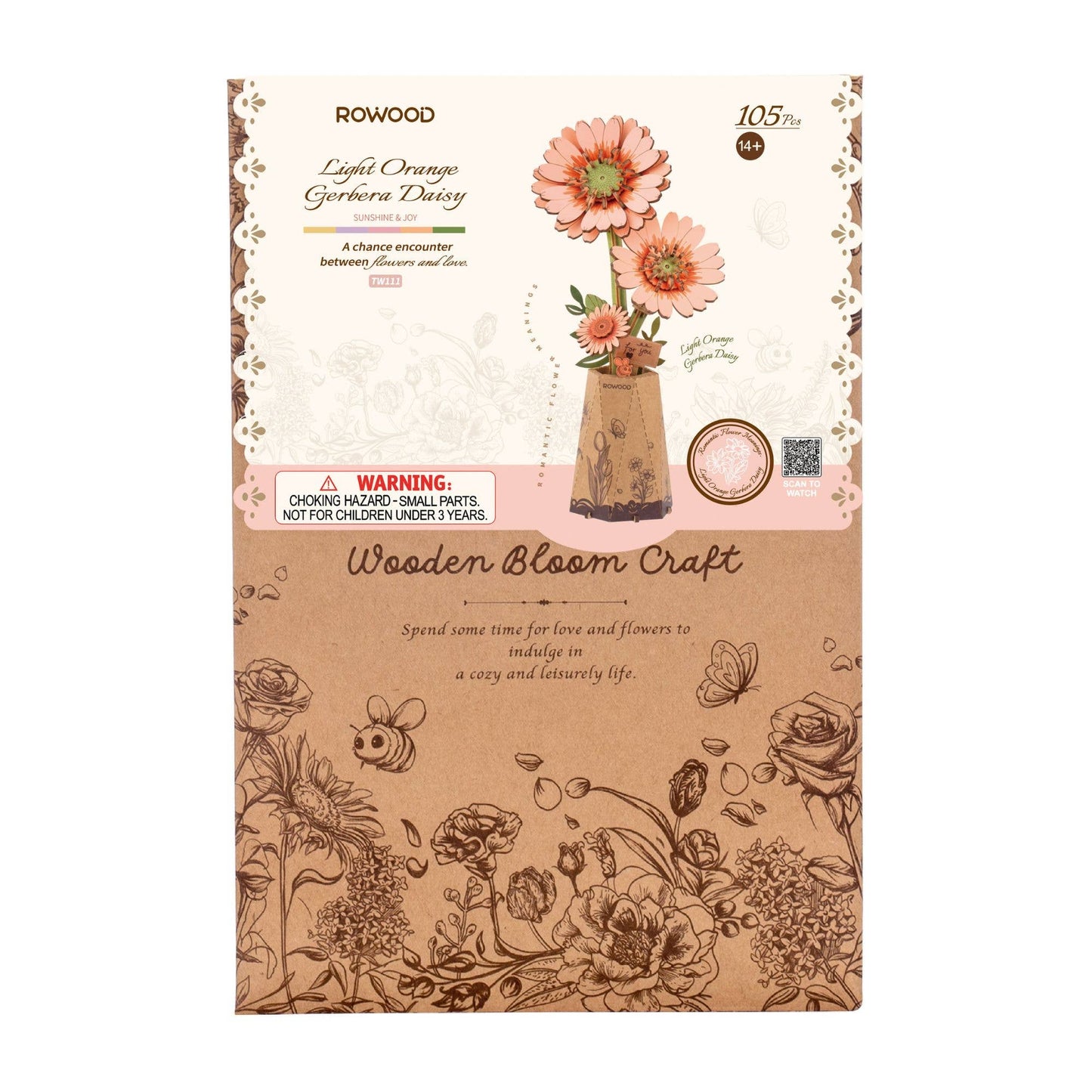 Rowood Light Orange Gerbera 3D Wooden Puzzle