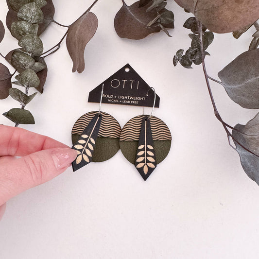 Architectural Leather + Birch earring: GEO Floral Waves