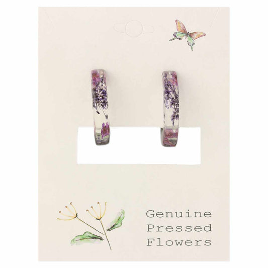 Purple Dried Flowers Acrylic Hoop Earrings