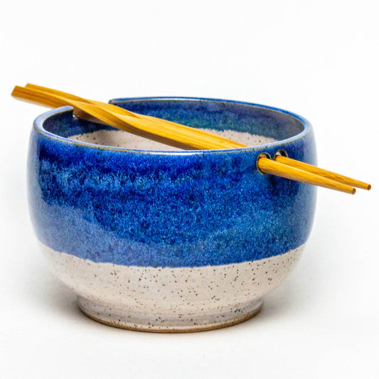 Rice/Noodle Bowl - Handmade Stoneware Clay - Blue Frost