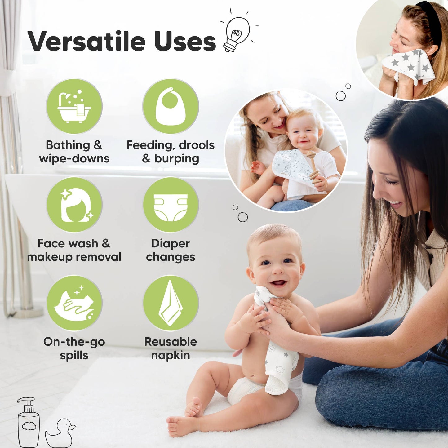 6-Pack Organic Cami Baby Washcloths for Face & Bath Towels