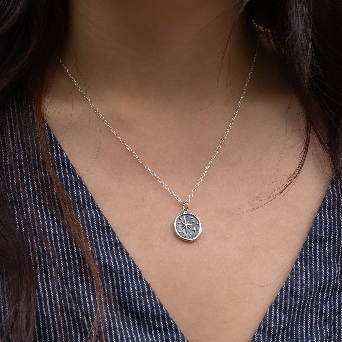 Sterling Silver Wax Seal North Star Necklace