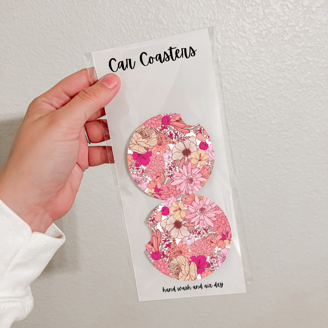 Set of 2 Neoprene Car Coasters - Florals