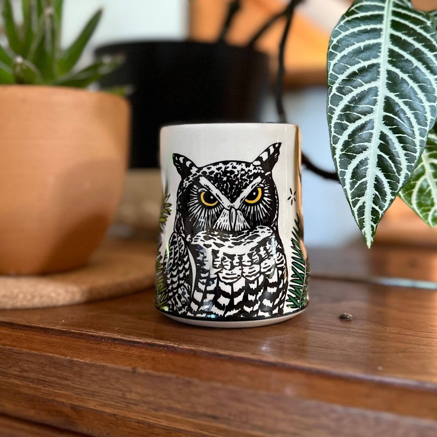Lucky Great Horned Owl Cup - XLarge Ceramic Mug