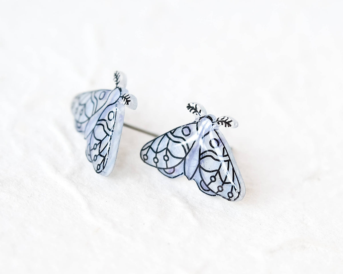 Winter White Moth Stud Earrings
