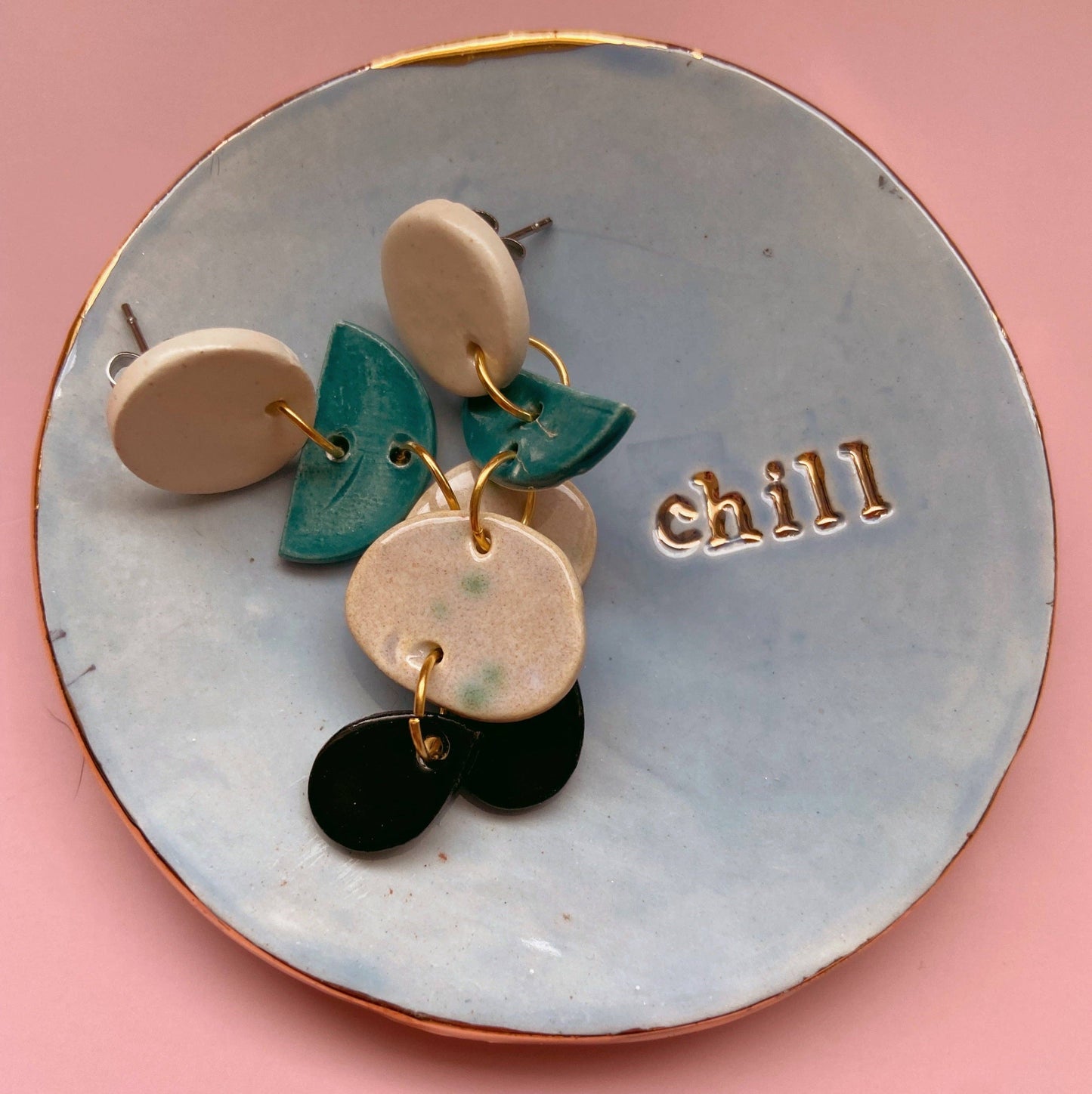 Chill Hand Built Jewelry Dish with 22k Gold Accent