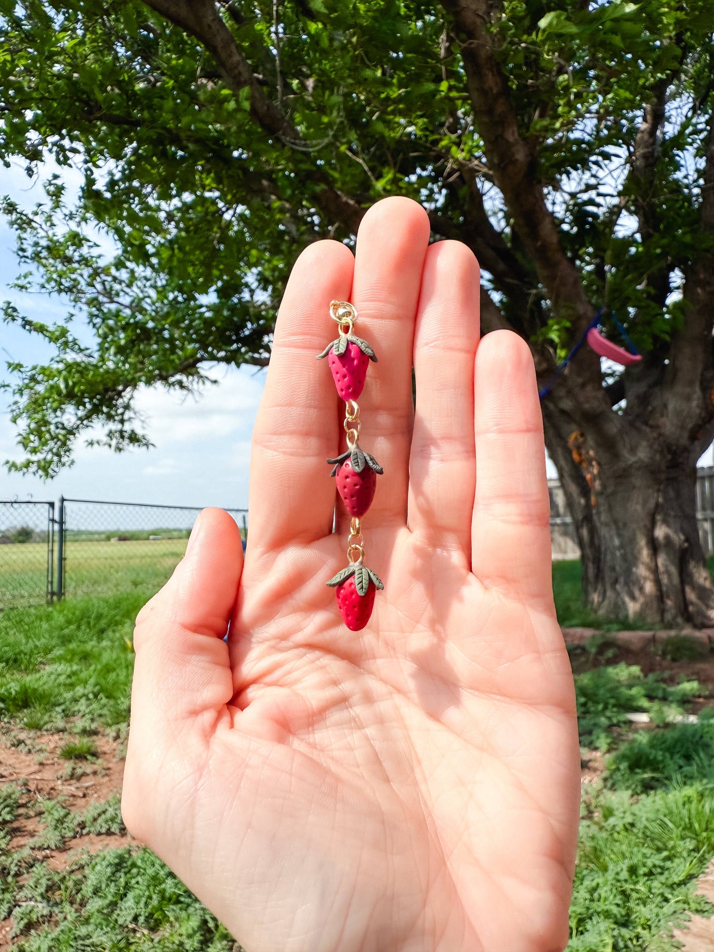 Strawberry Dangle Earrings, Boho Clay Earrings, Summer