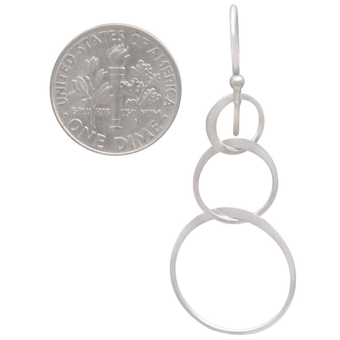 Sterling Silver Three Circle of Life Earrings 46x18mm